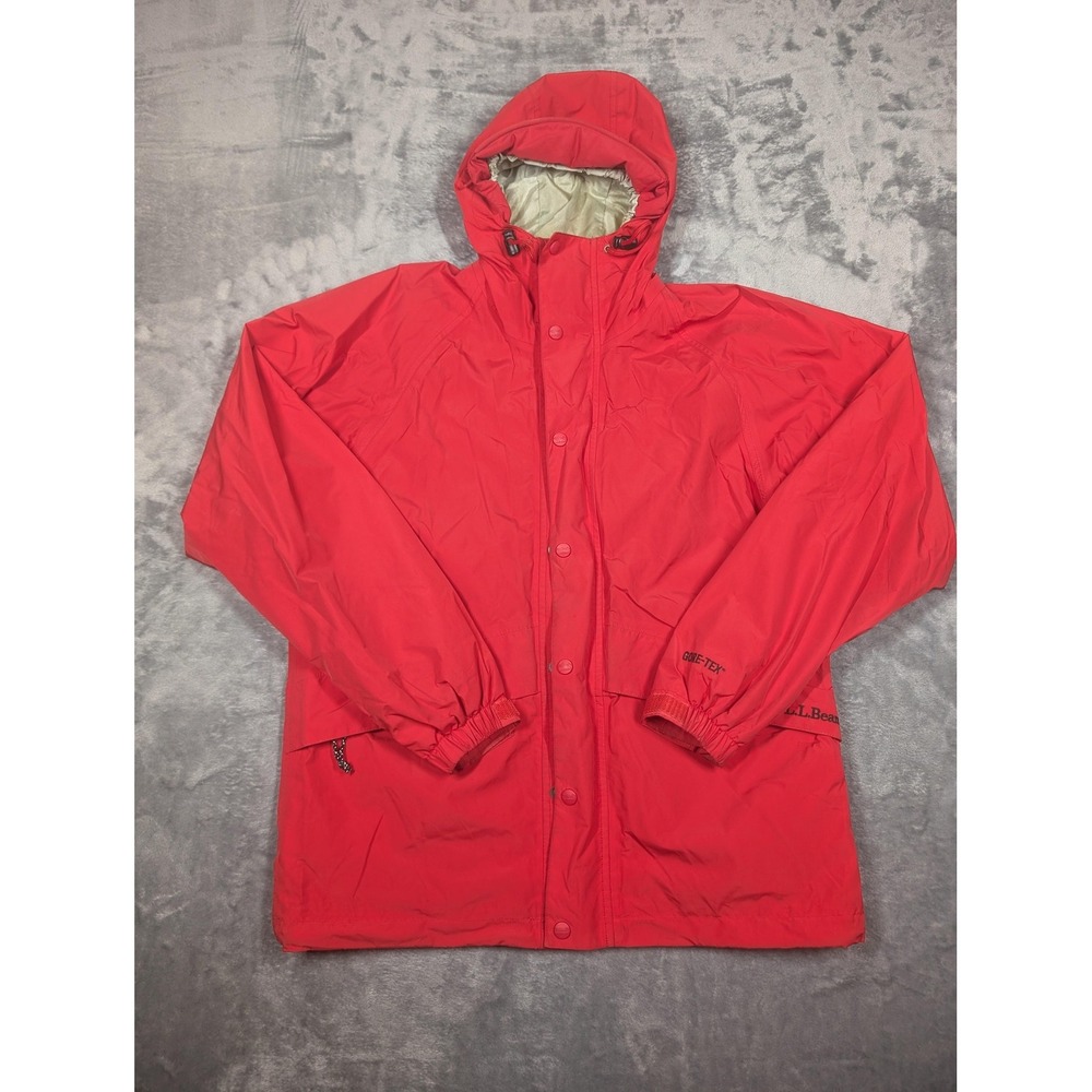 L.L.Bean Jacket Mens Small Red Gore Tex Hooded Waterproof Rain Coat Shell